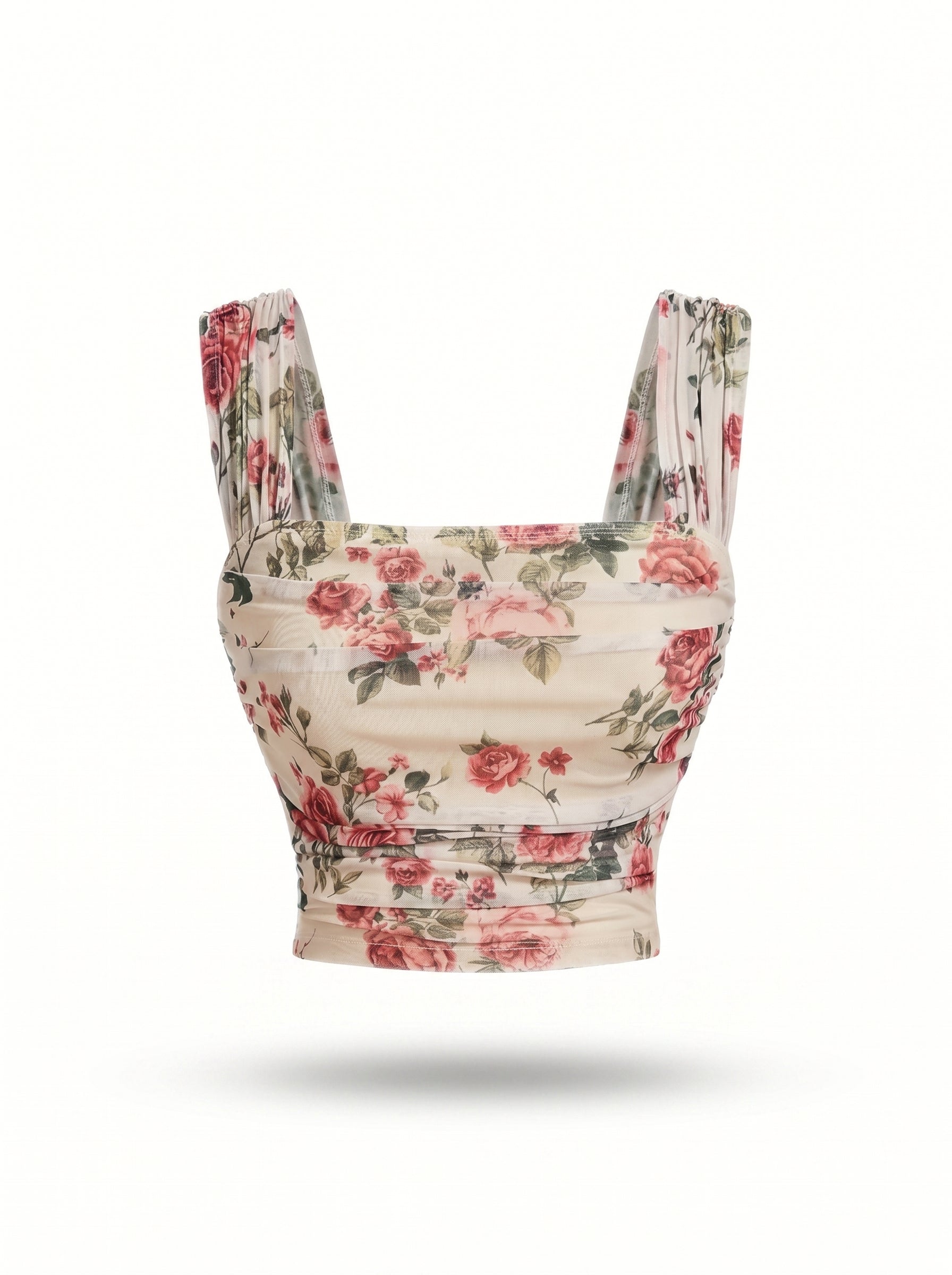 Cream Floral Printed Crop