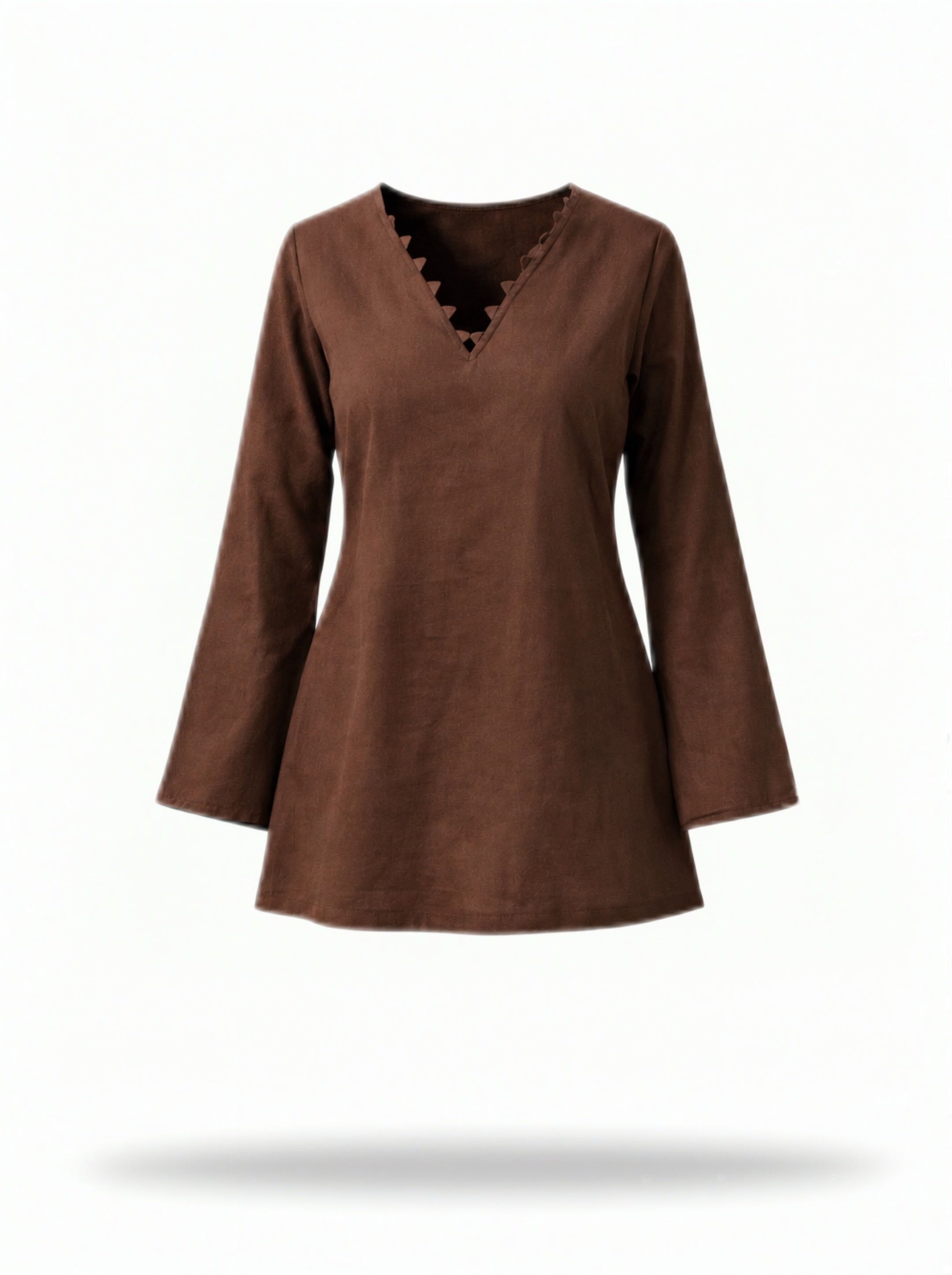 Brown V-Neck Full Sleeve Kurti