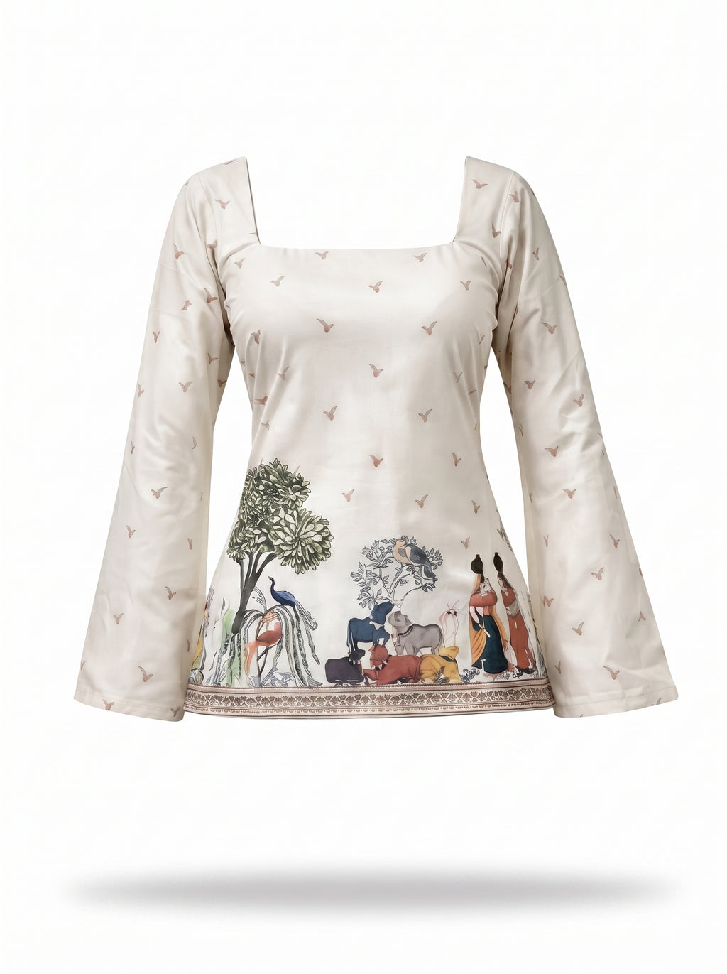 White Artistic Printed Stylish Kurti