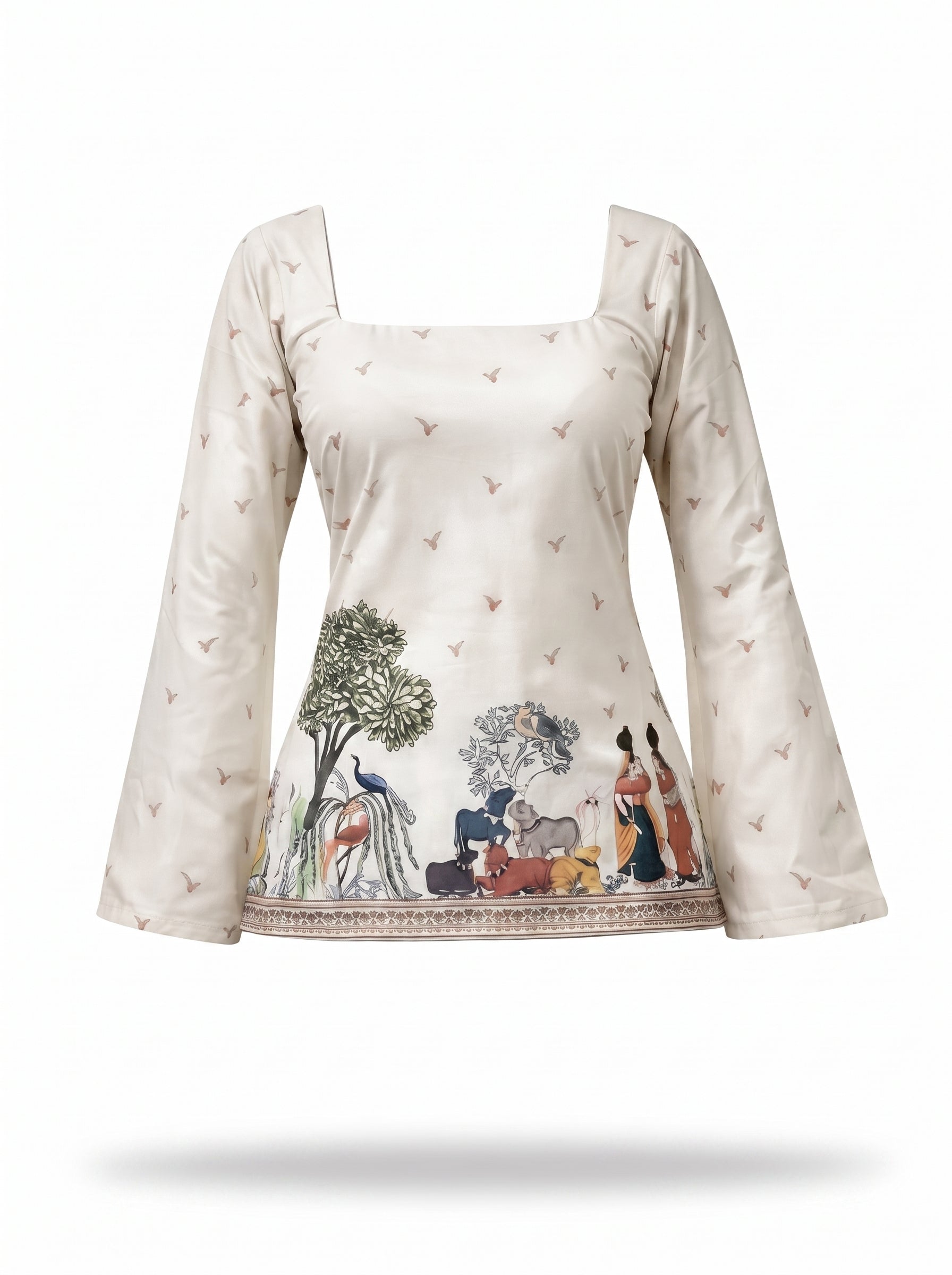 White Artistic Printed Stylish Kurti