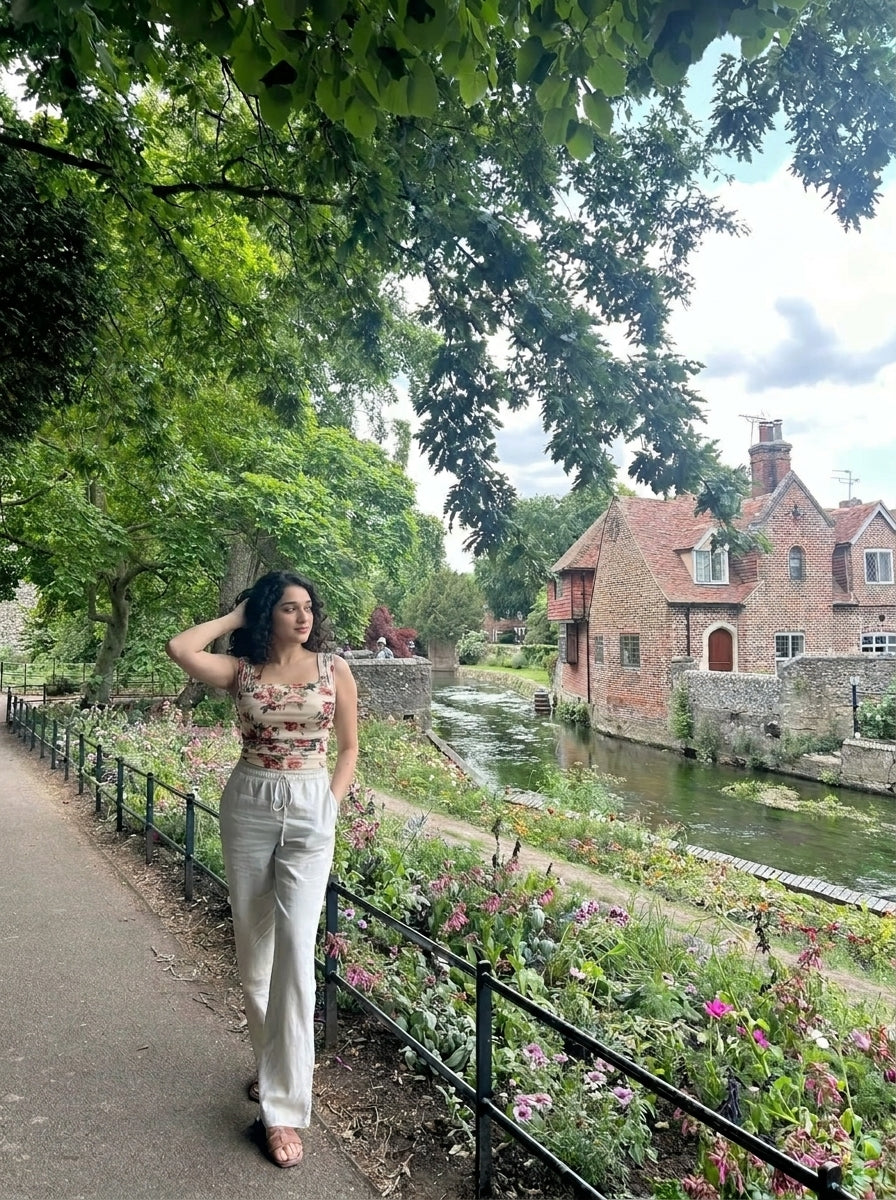 Cream Floral Printed Crop