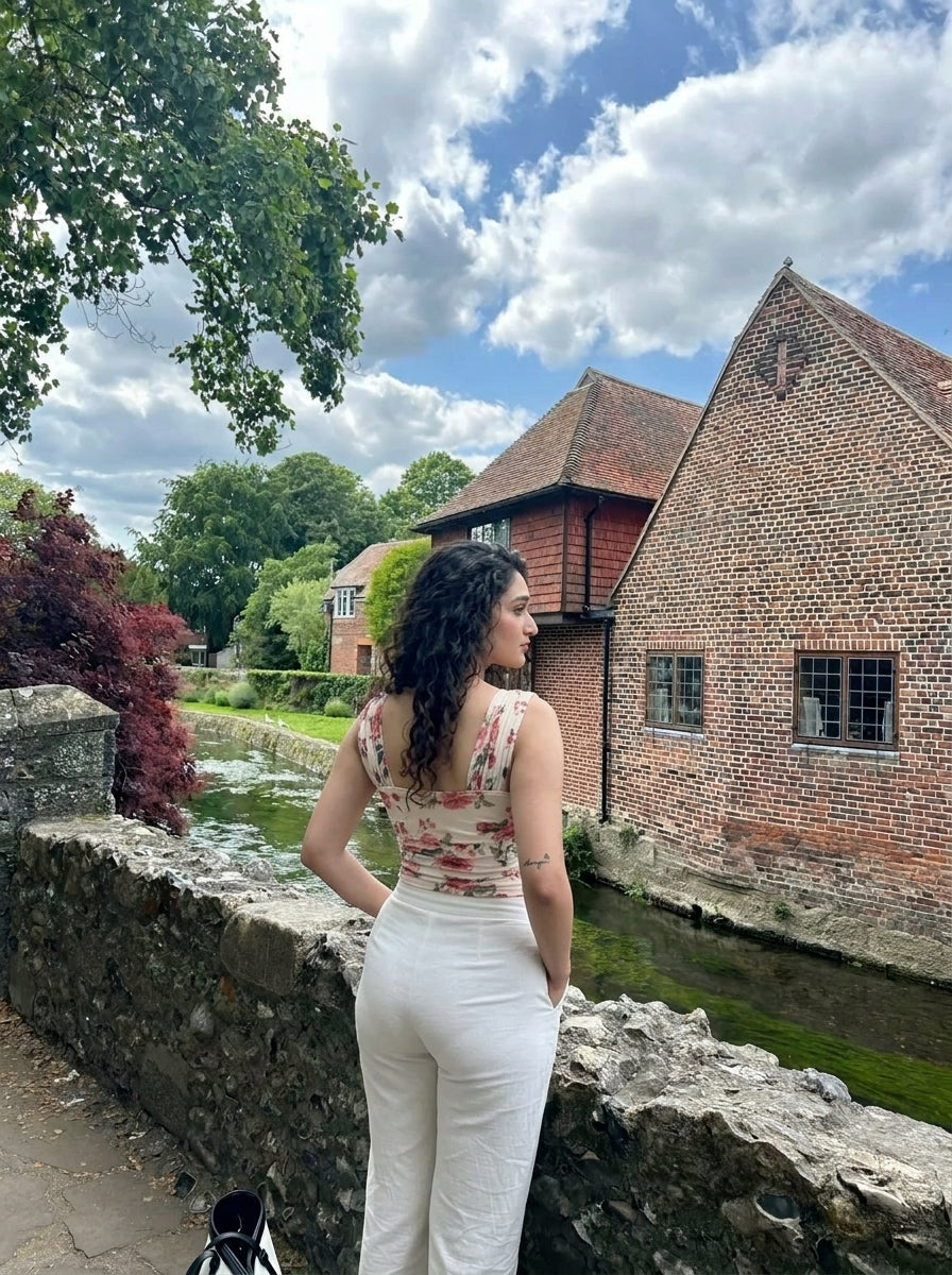 Cream Floral Printed Crop