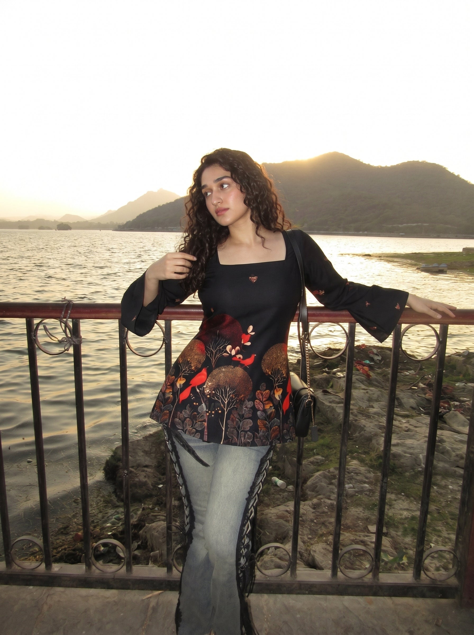Black Artistic Printed Stylish Kurti