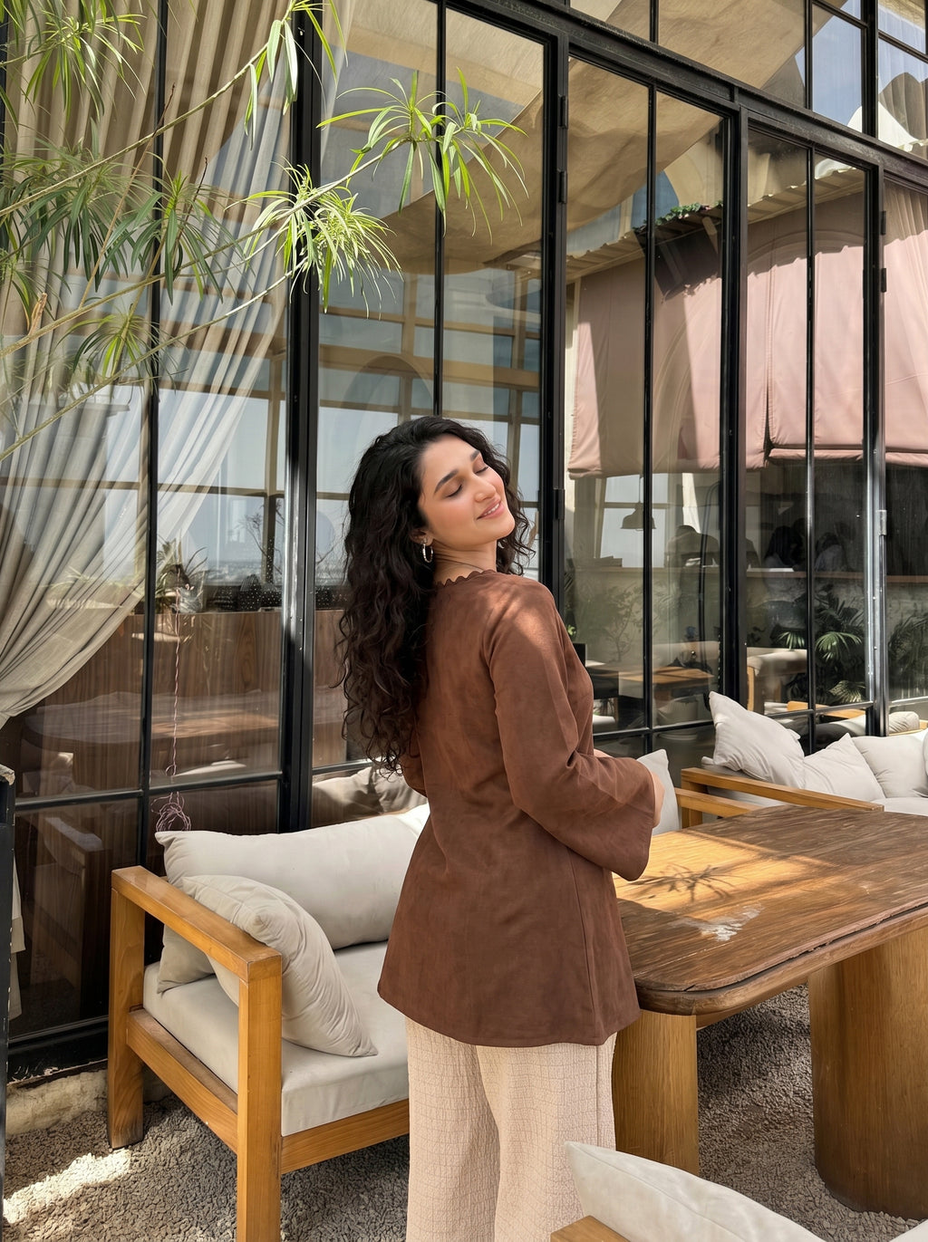 Brown V-Neck Full Sleeve Kurti