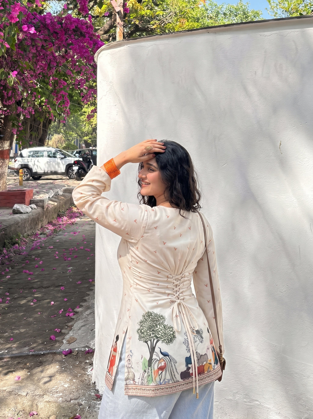 White Artistic Printed Stylish Kurti