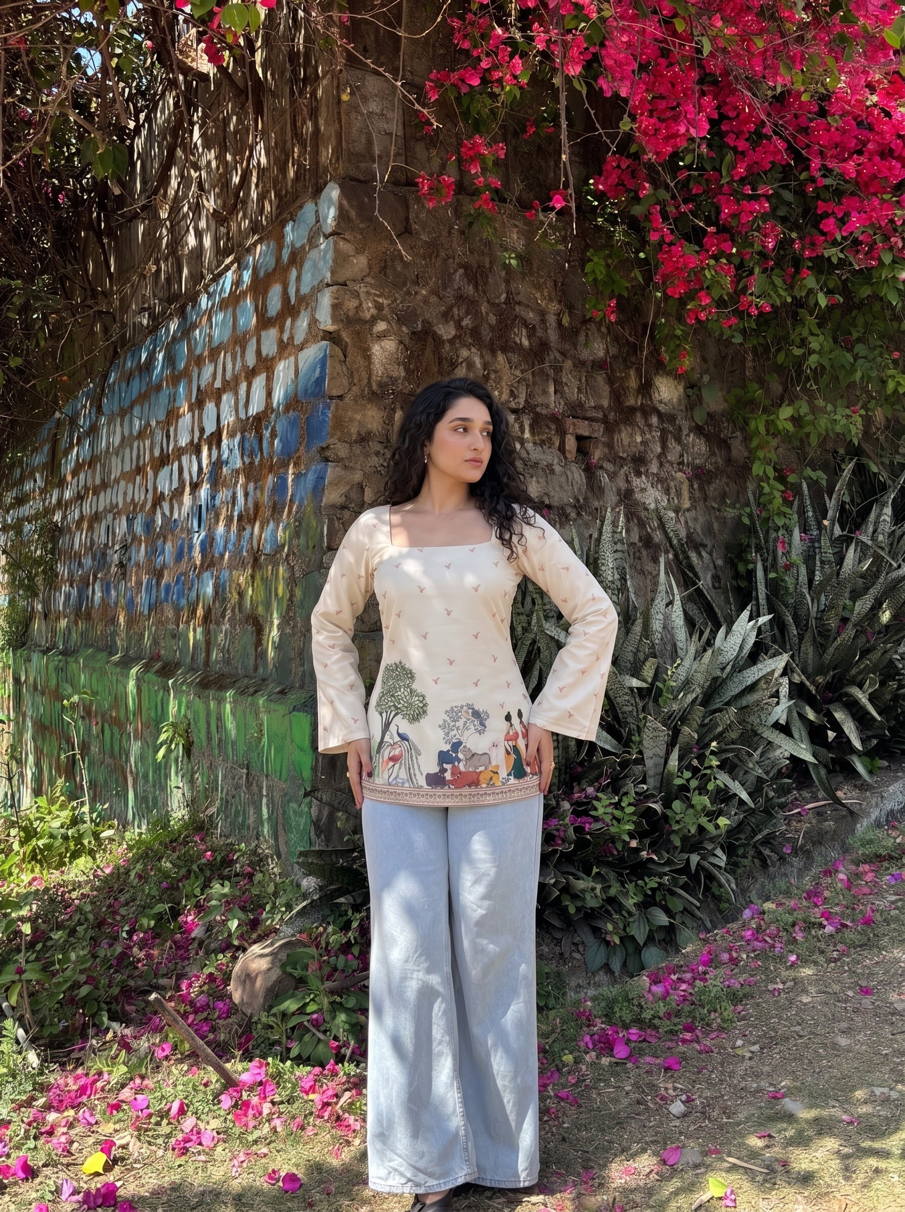 White Artistic Printed Stylish Kurti