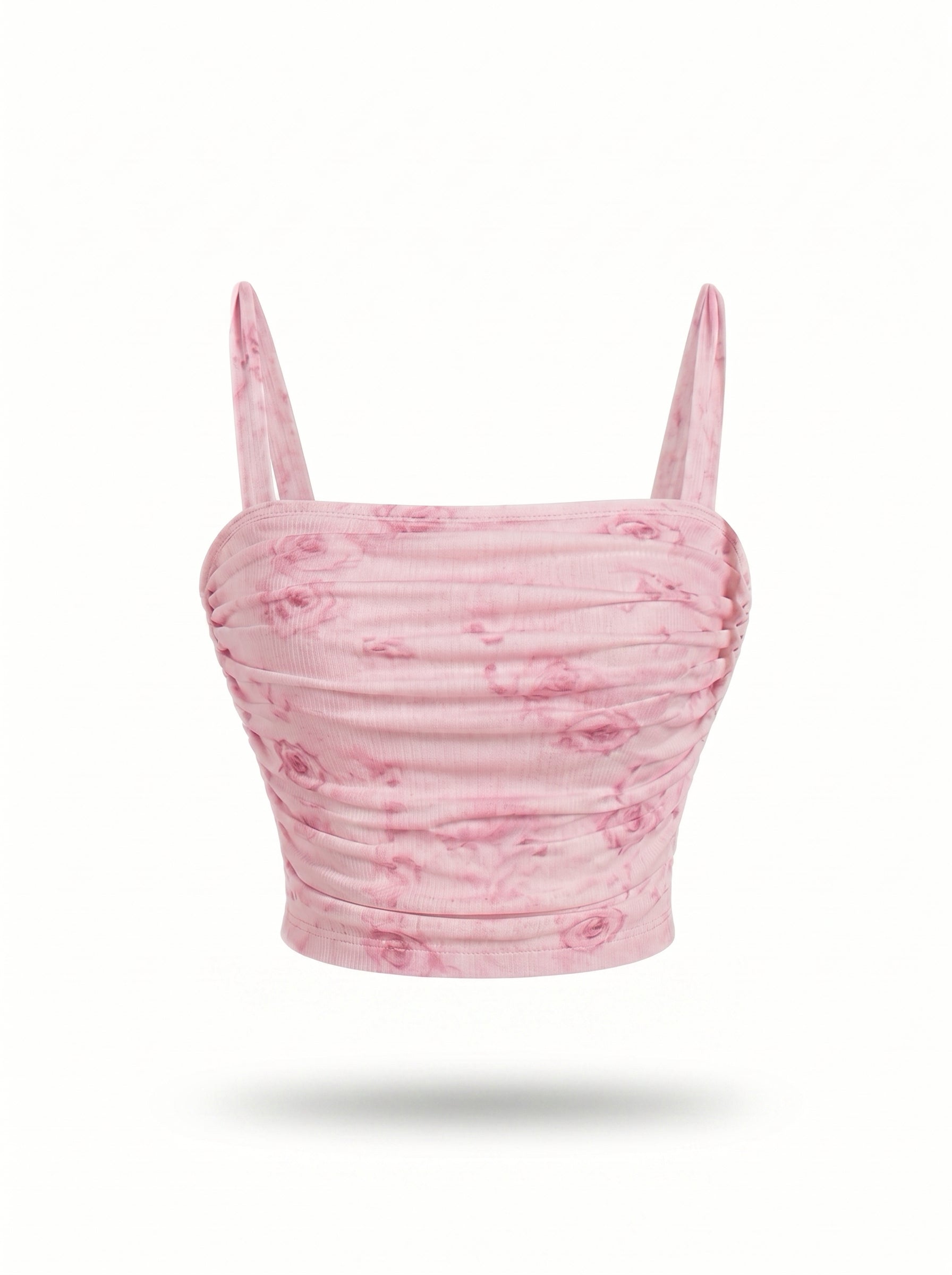 Pink Floral Ruched Crop