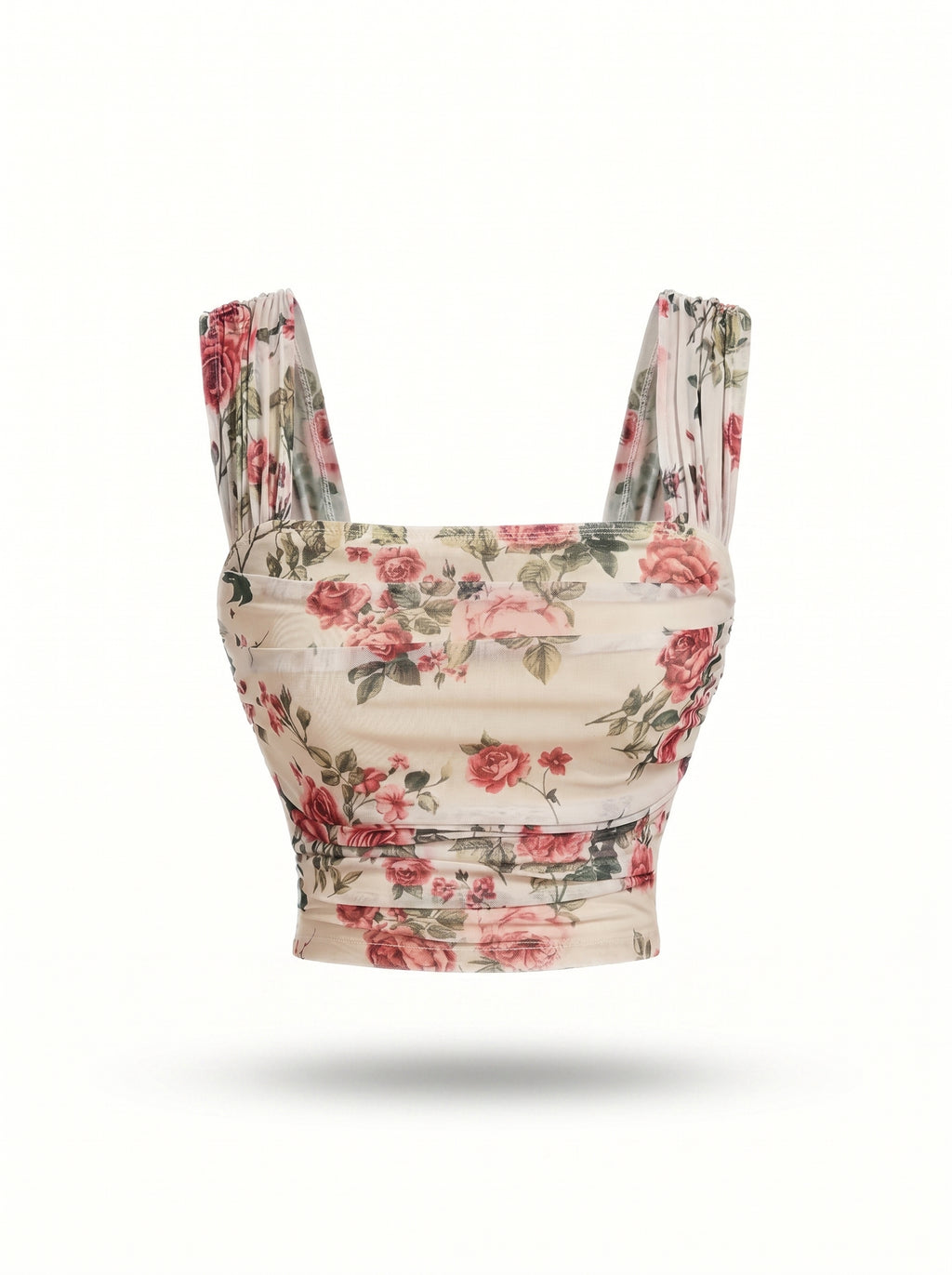 Cream Floral Printed Crop