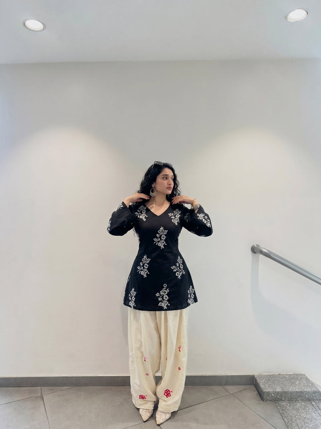 Black Floral Stylish Kurti