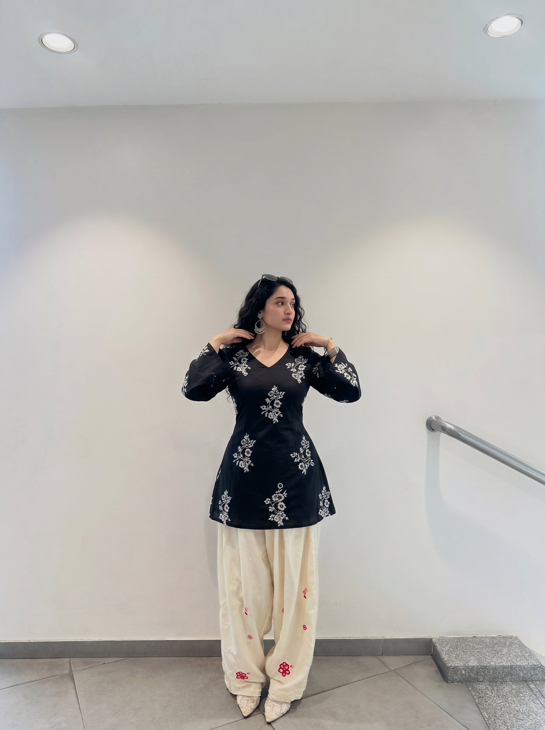 Black Floral Stylish Kurti